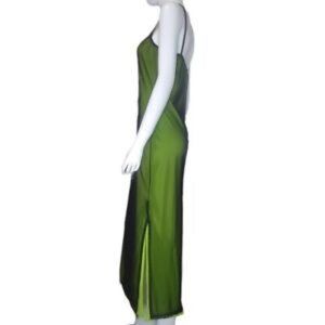 Vintage newport news mesh slit neon green yellow black maxi slit dress sz small
